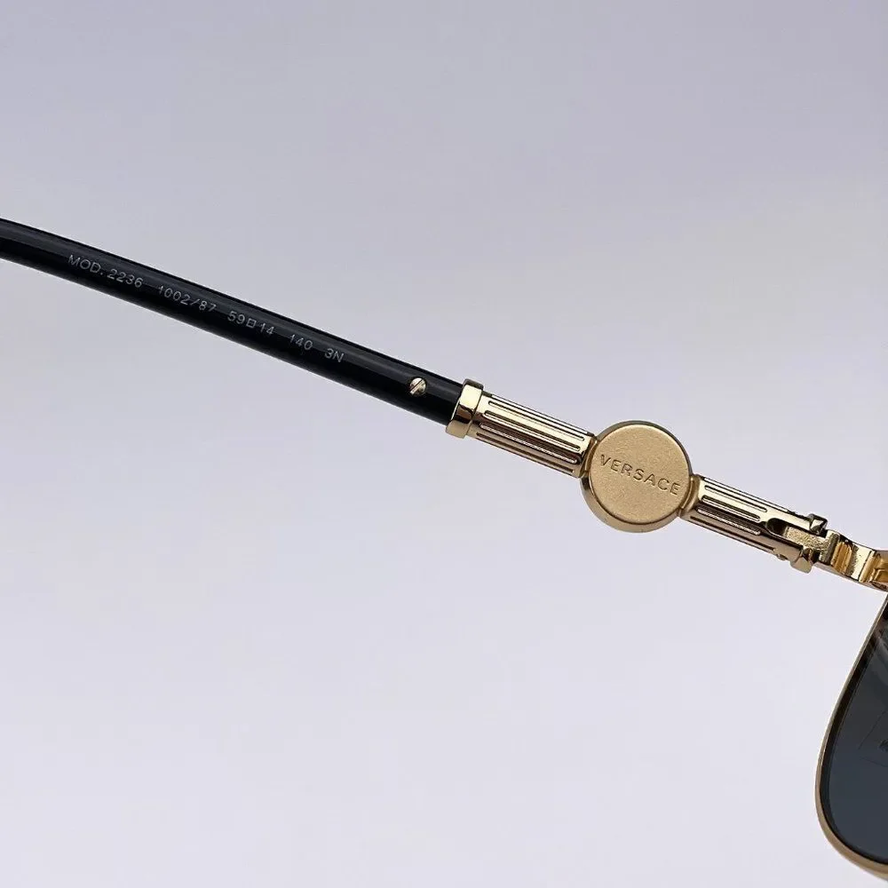 NEW Versace VE2236 100287 Gold Dark Gray Pilot Metal Unisex Sunglasses